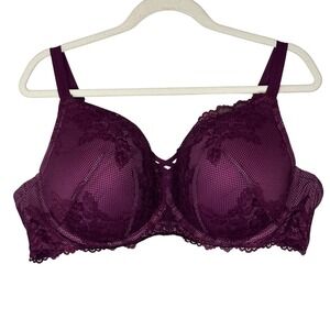 Torrid Curve Plum Purple Lace Push Up Plunge Bra 44D Underwire